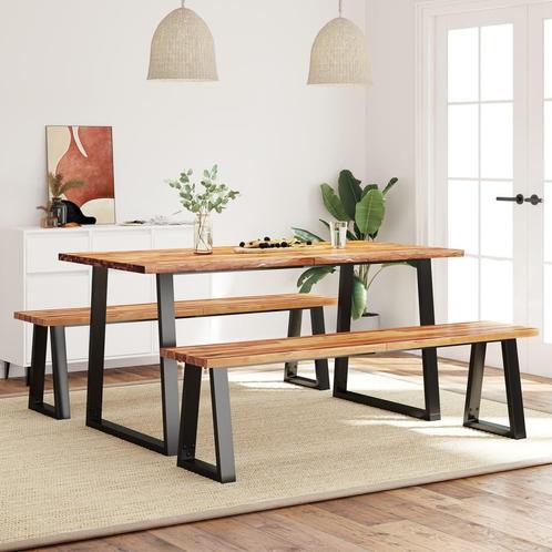 vidaXL 3-delige Eethoek met natuurlijke rand massief, Huis en Inrichting, Complete eetkamers, Nieuw, Verzenden