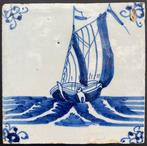 Tegel (4) - Antieke Delfts blauwe tegels met grote schepen, Antiek en Kunst