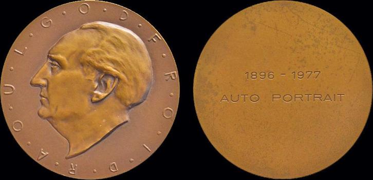1896-1977 Belgium medaille Godfroid Raoul- autoportrait B..., Postzegels en Munten, Penningen en Medailles, Verzenden