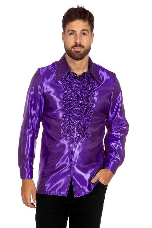 Disco Blouse Ruches Paars, Kleding | Heren, Carnavalskleding en Feestkleding, Nieuw, Verzenden