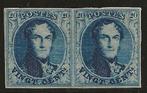 Belgique 1851 - 20c bleu PAIRE, médaillon filigrané LL sans, Postzegels en Munten, Postzegels | Europa | België, Gestempeld