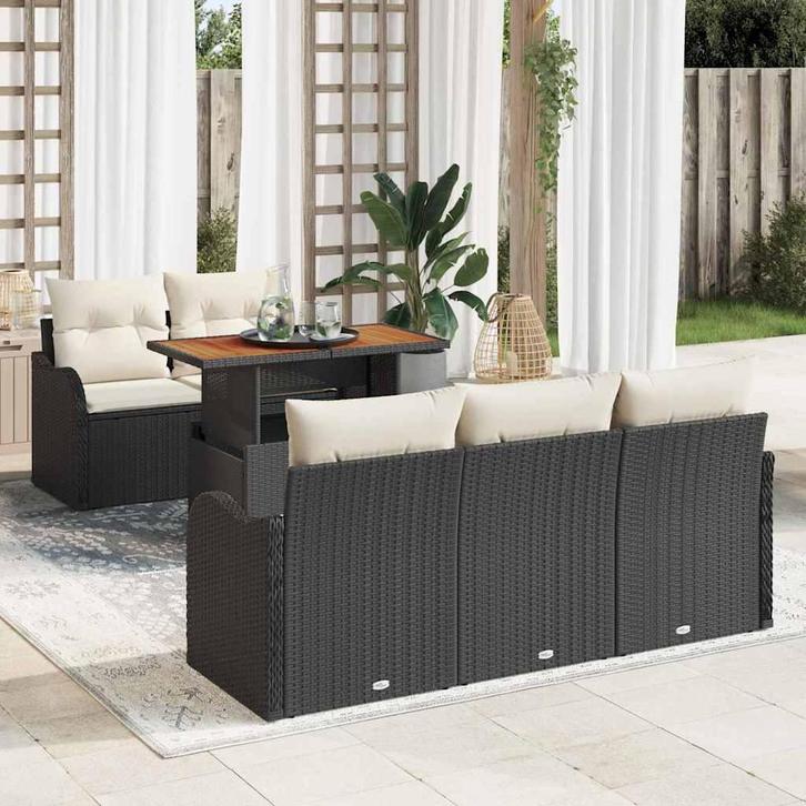 vidaXL Tuinbank Set met kussen 6 pcs Zwart en Crème poly, Tuin en Terras, Tuinsets en Loungesets, Nieuw, Verzenden