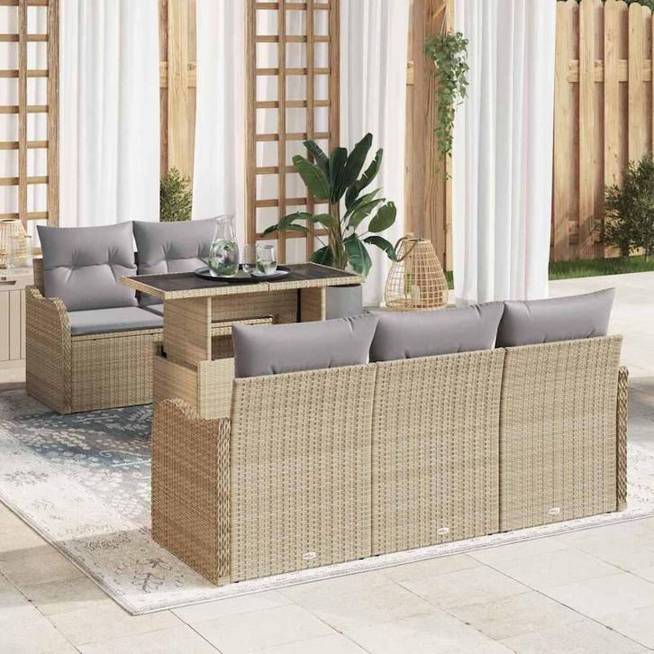 vidaXL Tuinbank Set met kussen 6 pcs Beige poly rattan, Tuin en Terras, Tuinsets en Loungesets, Nieuw, Verzenden