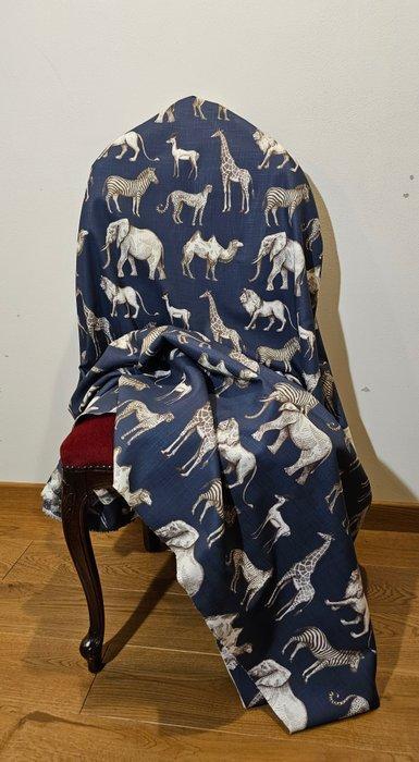 Stof Een reis door de savanne blauw - Realistisch, Antiek en Kunst, Antiek | Tapijten, Tafelkleden en Textiel