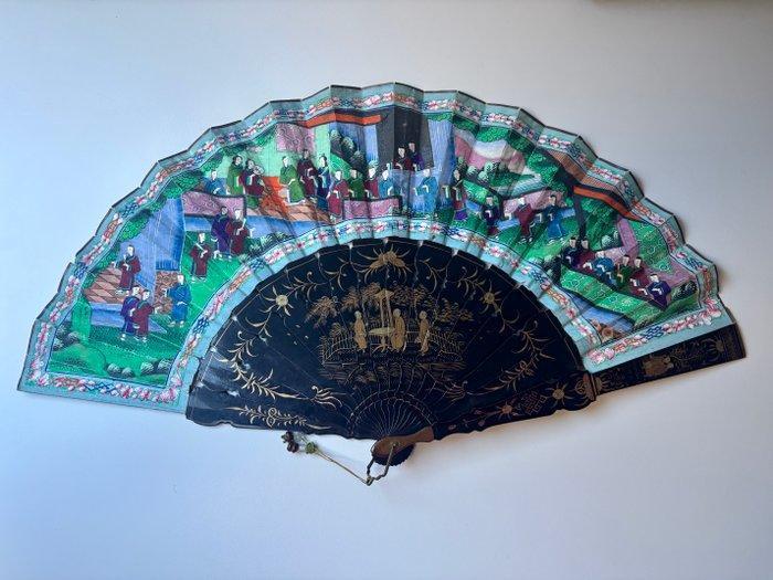 Éventail - Papier, Bois, Antiek en Kunst, Antiek | Overige Antiek