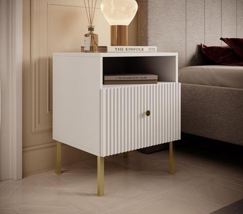 Meubella Nachtkastje Vermont wit goud 50 cm met lade, Huis en Inrichting, Kasten | Overige, Nieuw, Verzenden