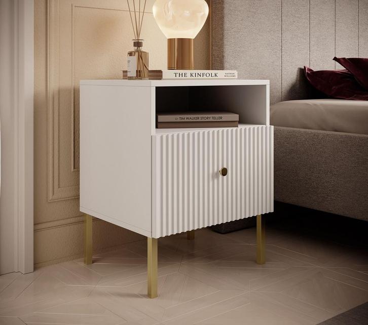 Meubella Nachtkastje Vermont wit goud 50 cm met lade, Huis en Inrichting, Kasten | Overige, Nieuw, Verzenden