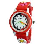 Fako® - Kinderhorloge - 3D - Bloemetjes - Rood, Handtassen en Accessoires, Horloges | Kinderen, Nieuw, Verzenden