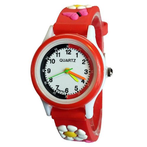 Fako® - Kinderhorloge - 3D - Bloemetjes - Rood, Handtassen en Accessoires, Horloges | Kinderen, Verzenden