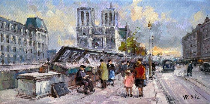 Walter Sita (XX) - Paris - Quais de Seine - Les Bouquinistes, Antiek en Kunst, Kunst | Schilderijen | Klassiek