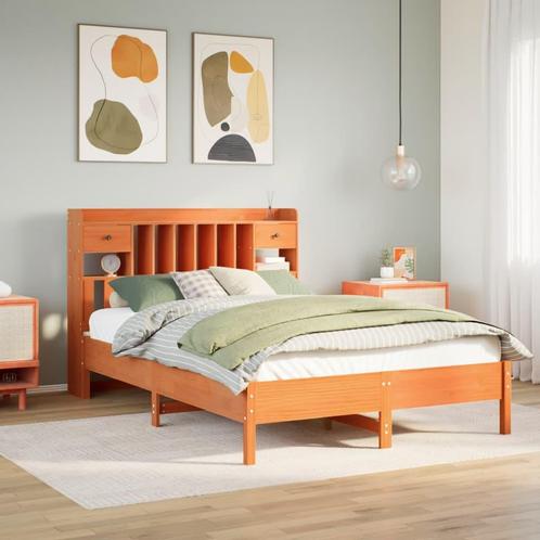 vidaXL Bed met boekenkast zonder matras grenenhout wasbruin, Huis en Inrichting, Slaapkamer | Bedden, Nieuw, Verzenden