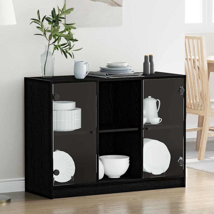 vidaXL Dressoir Zwart eiken 102 x 37 x 75.5 cm Bewerkt hout, Huis en Inrichting, Kasten | Dressoirs, Nieuw, Verzenden