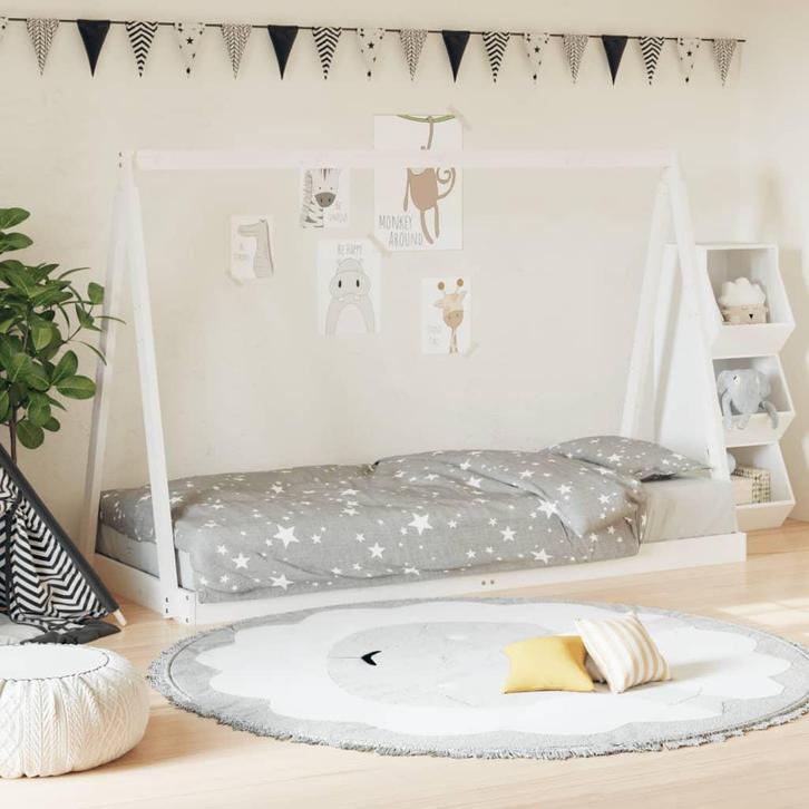 vidaXL Kinderbedframe 80x200 cm massief grenenhout wit, Kinderen en Baby's, Kinderkamer | Bedden, Nieuw, Verzenden