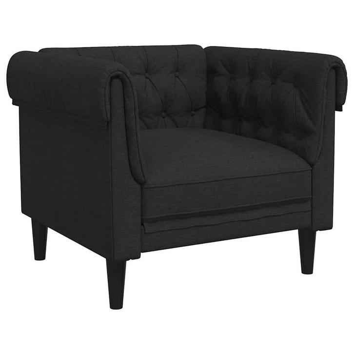 Chesterfield Fauteuil Stof Zwart | Tweede Kansje | OP=OP, Huis en Inrichting, Fauteuils, 75 tot 100 cm, Minder dan 75 cm, Nieuw