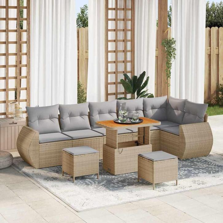 vidaXL Tuinbank Set met kussen met opslag 9 pcs beige en, Jardin & Terrasse, Ensembles de jardin, Envoi