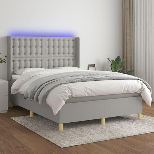 vidaXL Boxspring met matras en LED stof lichtgrijs 140x200, Huis en Inrichting, Slaapkamer | Bedden, Nieuw, Verzenden