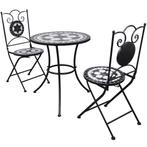vidaXL 3-delige Bistroset keramische tegel zwart en wit, Tuin en Terras, Tuinsets en Loungesets, Verzenden, Nieuw