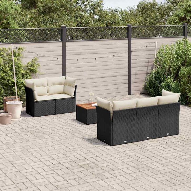 vidaXL 6-delige Loungeset met kussens poly rattan zwart, Tuin en Terras, Tuinsets en Loungesets, Loungeset, Nieuw, Verzenden