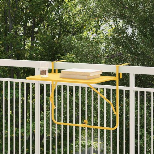 vidaXL Hangende Balkon Tafel Vouwbaar Mosterd 60x40 cm Staal, Tuin en Terras, Tuintafels, Nieuw, Verzenden