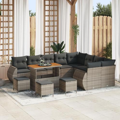 vidaXL 13-delige tuinset met kussens in grijs poly rattan en, Tuin en Terras, Tuinsets en Loungesets, Nieuw, Verzenden