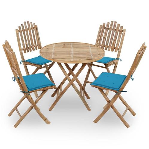 vidaXL 5-delige Tuinset inklapbaar met kussens bamboe, Tuin en Terras, Tuinsets en Loungesets, Tuinset, Nieuw, Verzenden