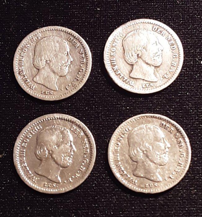 Nederland. Willem III. 5 Cents 3x 1850 1 x 1862 (Zonder, Postzegels en Munten, Munten | Nederland