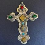 Grote Turkmens gemengmetaal kruis hanger met filigraan,, Antiek en Kunst