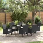 vidaXL Tuin Eettafel Set met kussen 7 pcs Zwart poly rattan, Tuin en Terras, Verzenden, Nieuw