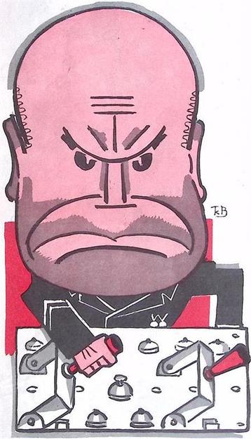 Spotprent met het GROTE HOOFD-kwartier van Mussolini beschikbaar voor biedingen