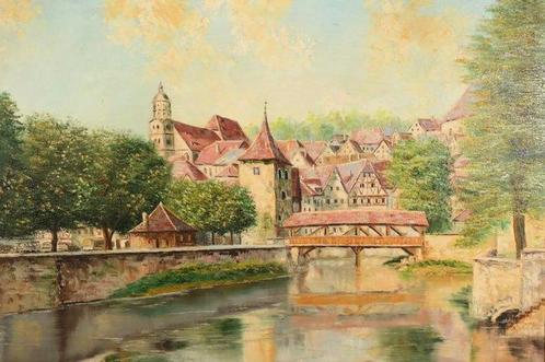 German school (XX), signed Claude - German townscape, Antiquités & Art, Art | Peinture | Classique