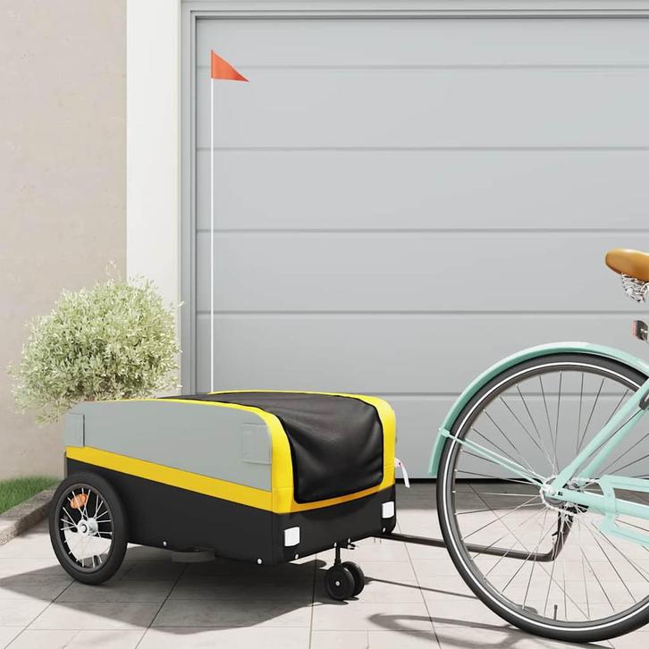 vidaXL Fietstrailer 45 kg ijzer zwart en geel, Fietsen en Brommers, Fietsaccessoires | Aanhangwagens en Karren, Nieuw, Verzenden