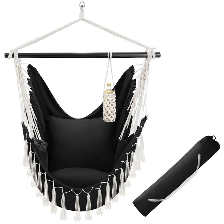 tectake Hangstoel Malika, boho-stijl, draagkracht 150kg - zw, Tuin en Terras, Overige Tuin en Terras, Verzenden