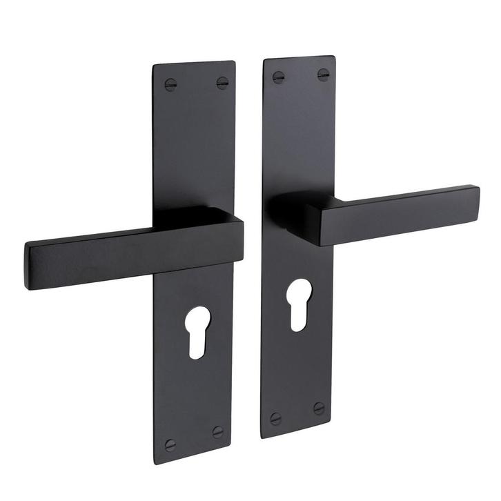 Nova met schild in zwart en cilindergat 55 mm, Doe-het-zelf en Bouw, Hang- en Sluitwerk, Klink of Kruk, Nieuw, IJzer, Ophalen of Verzenden