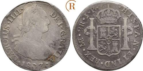 2 Reales 1807 Peru: Carlos Iv, 1788-1808:, Postzegels en Munten, Munten | Amerika, Verzenden