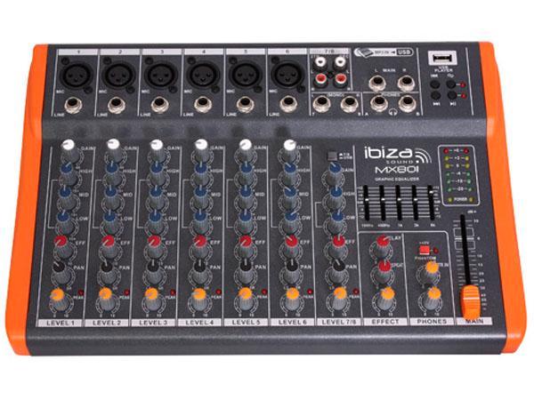 Ibiza Sound MX801 8 Kanaals Stage Mixer Studio Mengpaneel, Muziek en Instrumenten, Microfoons
