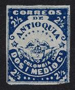 Colombia 1875/76 - Wapenschild van Antioquia 2-1/2c Blauw op, Postzegels en Munten, Gestempeld