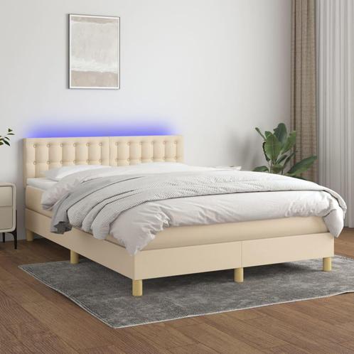 vidaXL Boxspring met matras en LED stof crèmekleurig 140x190, Huis en Inrichting, Slaapkamer | Bedden, Nieuw, Verzenden