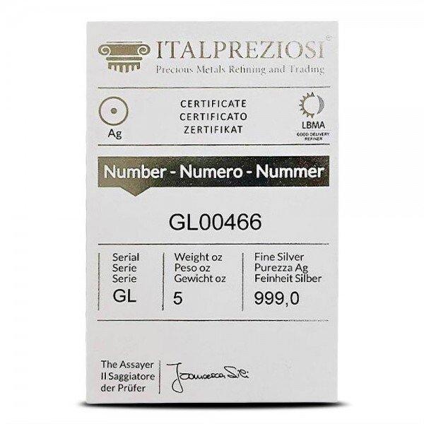 5 Troy Ounce - Zilver .999 - 5 oz ITALPREZIOSI 999 Fine, Postzegels en Munten, Edelmetalen en Baren