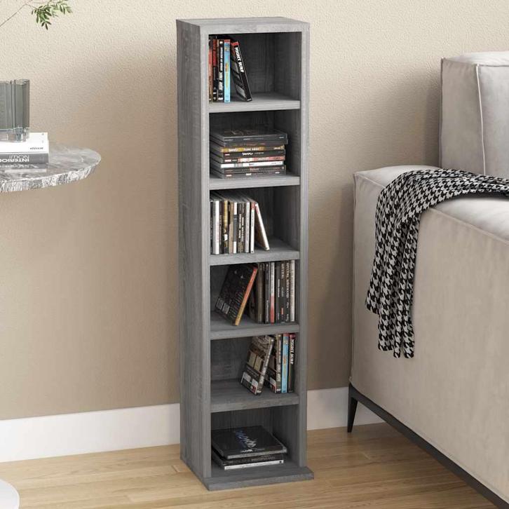 vidaXL Cd-kast 21x20x88 cm bewerkt hout grijs sonoma, Huis en Inrichting, Woonaccessoires | Cd- en Dvd-rekken, Nieuw, Verzenden