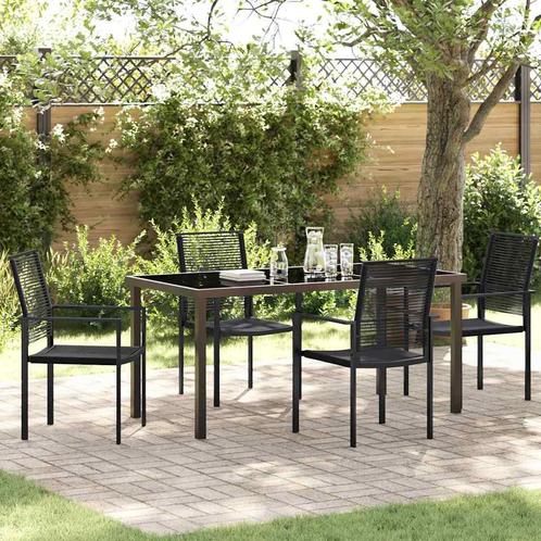 vidaXL Tuin Eettafel Set 5 pcs Zwart PVC rattan, Tuin en Terras, Tuinsets en Loungesets, Nieuw, Verzenden