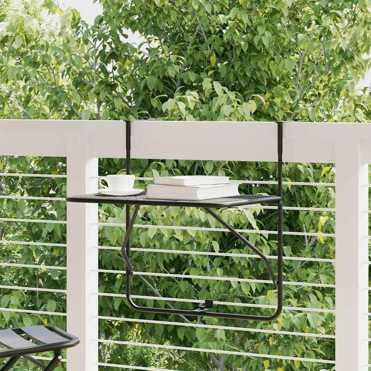vidaXL Balkontafel 60x40 cm staal zwart, Tuin en Terras, Tuintafels, Nieuw, Verzenden