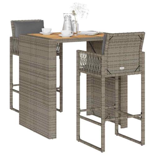 vidaXL 3-delige Tuinbarset met kussens poly rattan acacia, Tuin en Terras, Tuinsets en Loungesets, Nieuw, Verzenden
