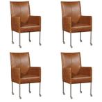 Set van 4 Cognac leren moderne eetkamerstoelen - poot rond, Huis en Inrichting, Stoelen, Overige kleuren, Nieuw, Leer, Ophalen of Verzenden