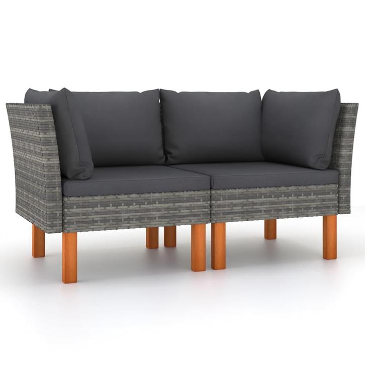 vidaXL Hoekbanken 2 st poly rattan en massief eucalyptushout, Jardin & Terrasse, Ensembles de jardin, Envoi