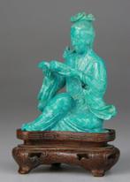 Stauette Kwanyin Sculptee - Figuur - Sokkel en Hout -, Antiek en Kunst