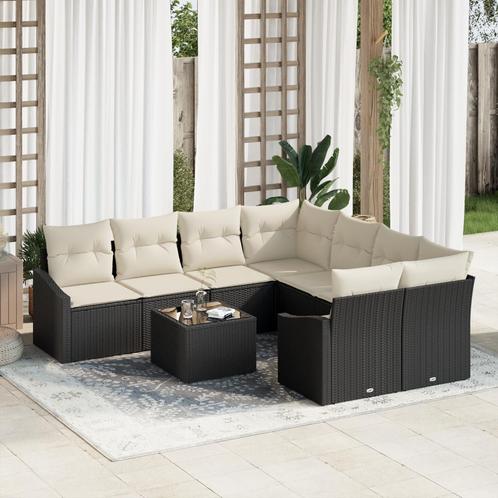 vidaXL 9-delige tuinset met kussens in zwart poly rattan, Tuin en Terras, Tuinsets en Loungesets, Nieuw, Verzenden