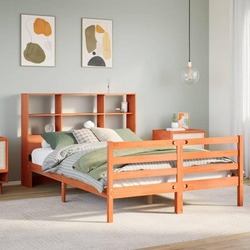 vidaXL Bed met boekenkast zonder matras hout wasbruin, Huis en Inrichting, Slaapkamer | Bedden, Nieuw, Verzenden