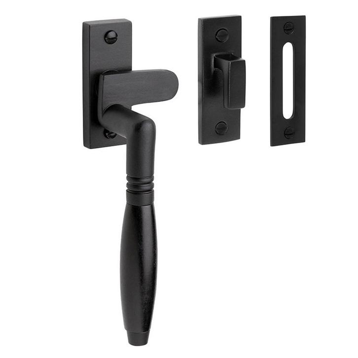 Raamsluiting Klassiek mat zwart links, Doe-het-zelf en Bouw, Hang- en Sluitwerk, Schuif of Grendel, Nieuw, Koper of Messing, Ophalen of Verzenden