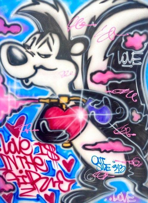 Outside313 - Pepè la pew - Love is in the air - Looney Tunes, Antiek en Kunst, Kunst | Schilderijen | Modern
