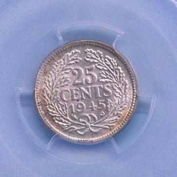 Pays-Bas. Wilhelmina. 25 Cent 1945 Philadelphia beschikbaar voor biedingen